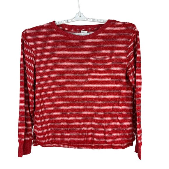 Stars Above Womens Red White Stripe Long Sleeve Relaxed Pocket T Shirt Size L - Picture 1 of 4